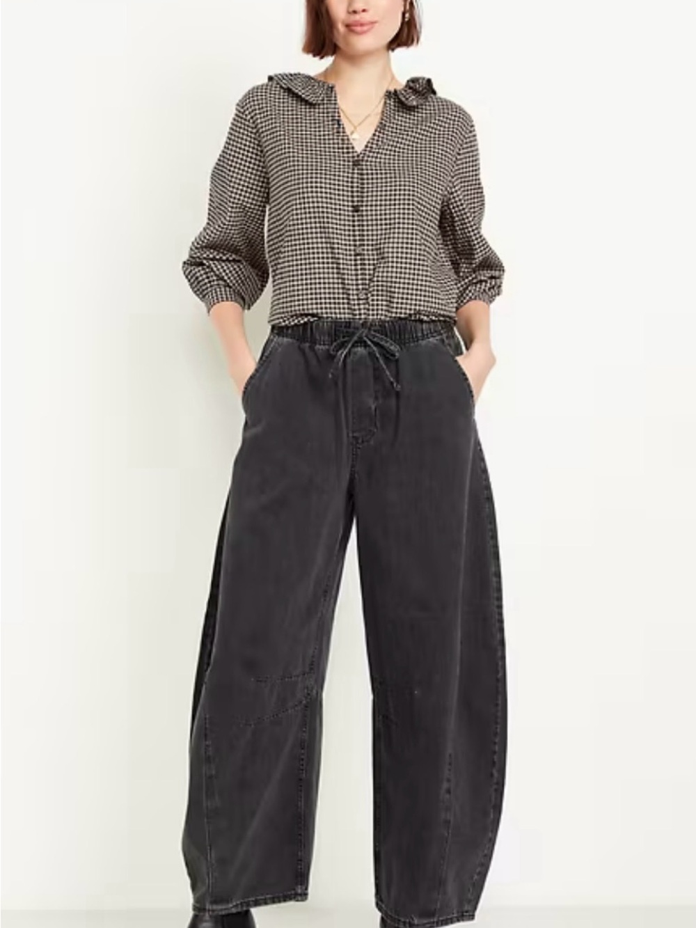 Old Navy Black Elastic Waist Barrel Denim Jeans Large Tall